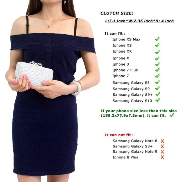 ⚡ Women's Gold Rhinestone Crystal Bow Clasp Metal Chain Evening Clutch Handbag - Picture 6 of 7